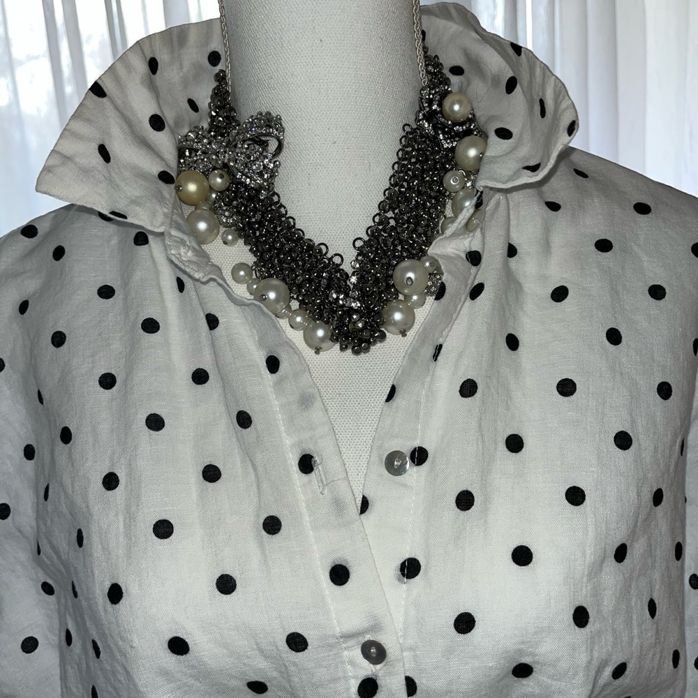 Black & White Linen Polka Dot Blouse